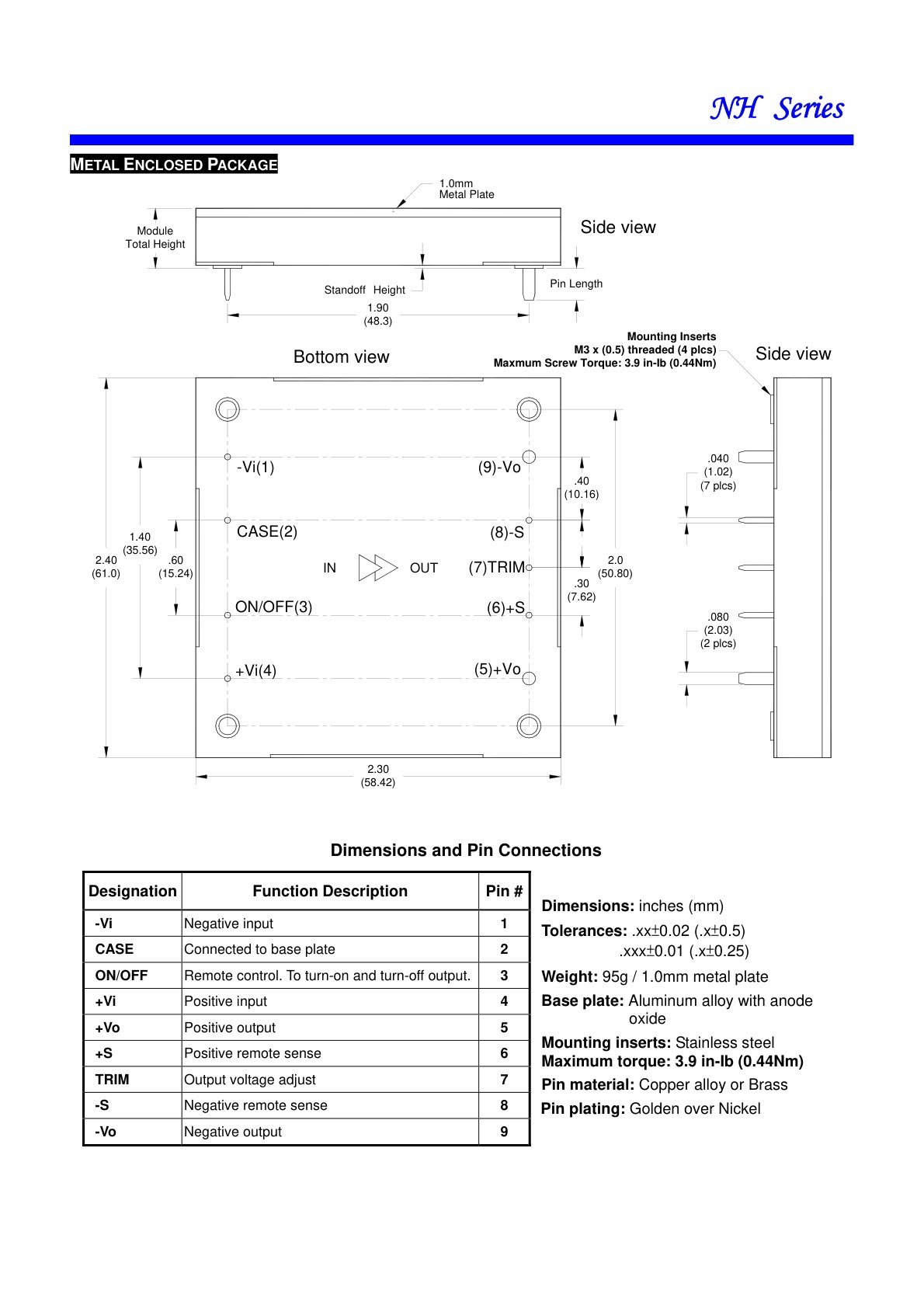 NH Metal Enclosed Mechanical Drawing