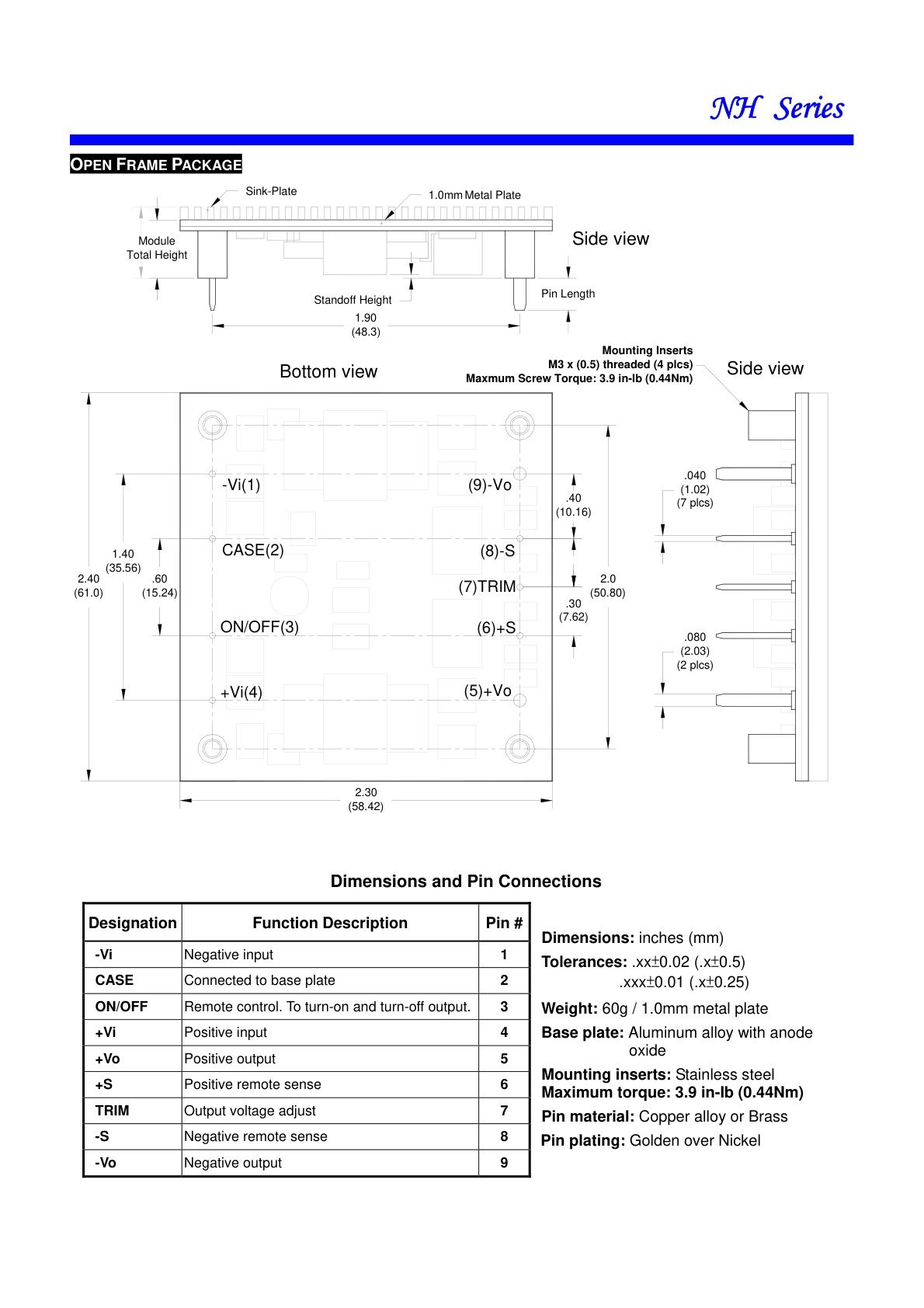 NH Open Frame Mechanical Drawing