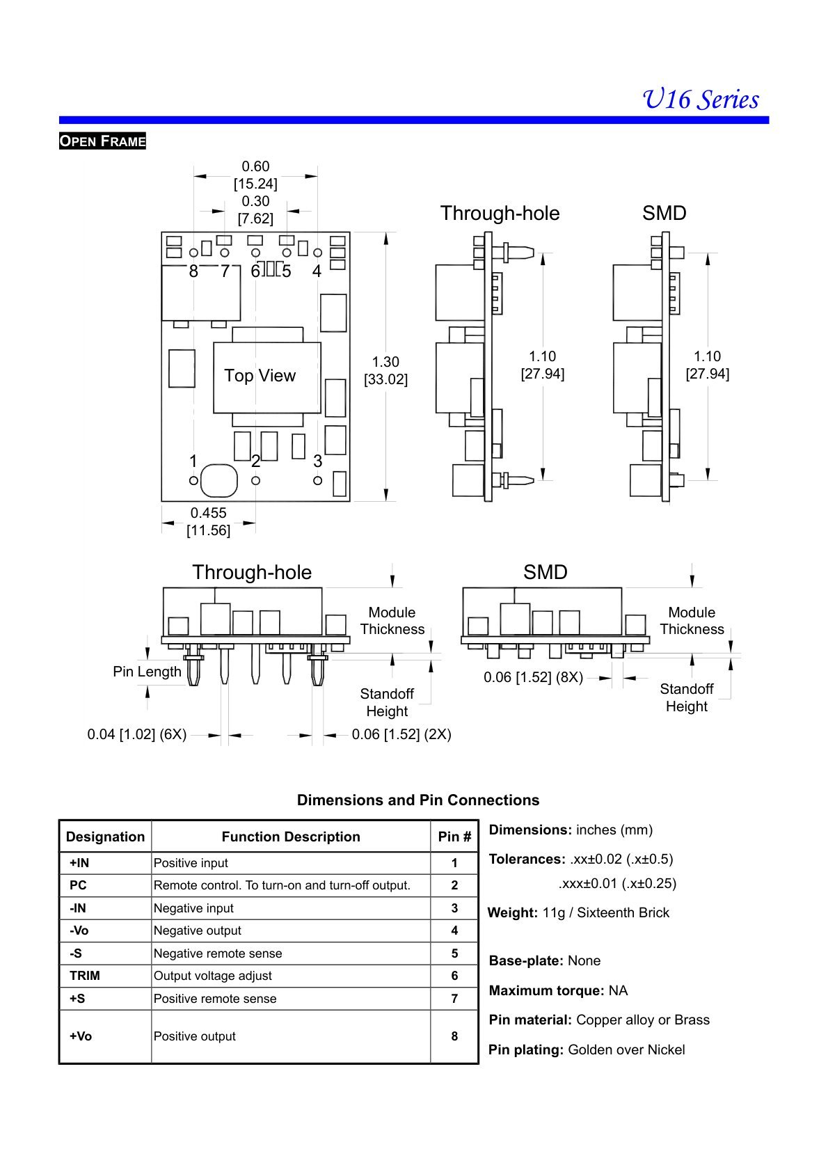 U16 Series Open Frame Mechanical Drawing