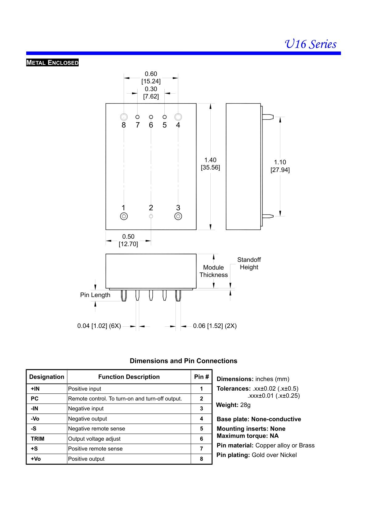 U16 Series Metal Enclosed Mechanical Drawing