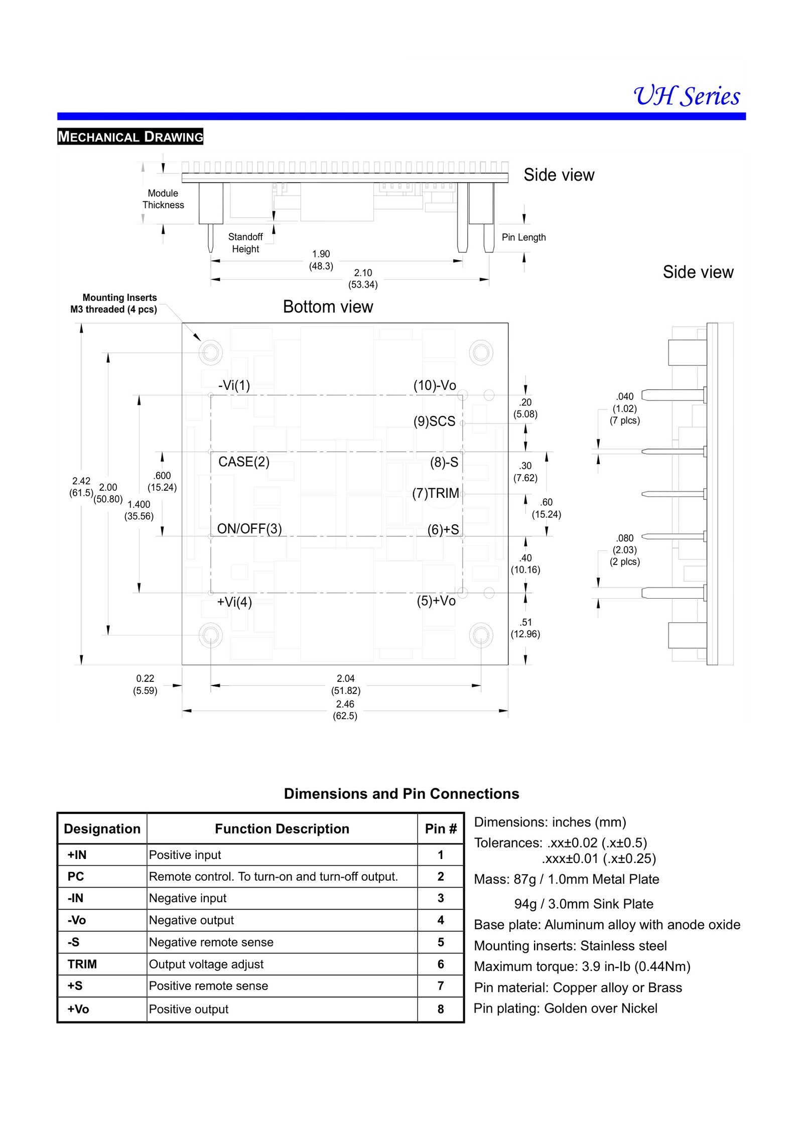 UH Series Mechanical Drawing